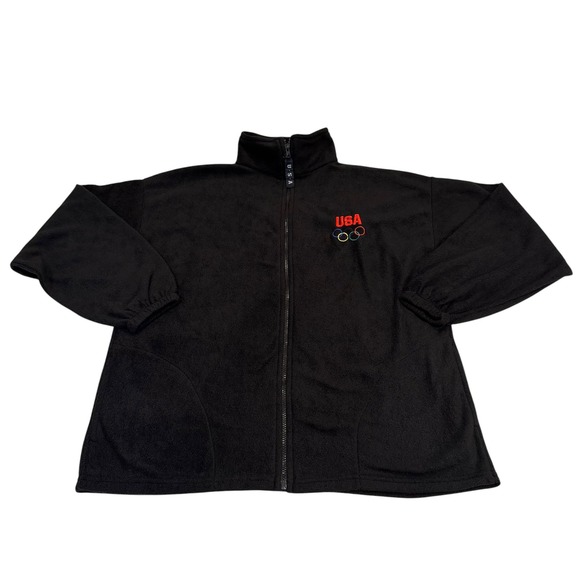 Other - Vintage USA Olympic Games Fleece Jacket Black‎ Full Zip Mens Large Made in USA